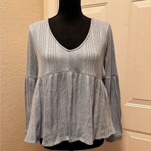 SO Light Blue Ribbed V-Neck Tunic Top